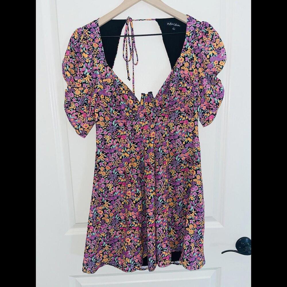 For L0VE and Lemons Women’s Claude Cutouts Printed Cute Mini Dress Size Large